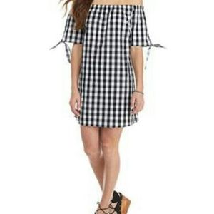 Buffalo check off shoulder shift dress